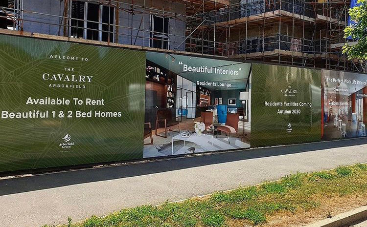 The Cavalry Site Livery Hoarding and Wayfinding designed and produced by 4 White Walls Ltd.