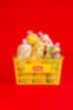 grocery basket overflowing with popcorn