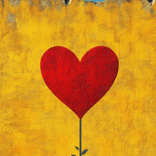 Un cuore rosso sullo sfondo di un muro giallo