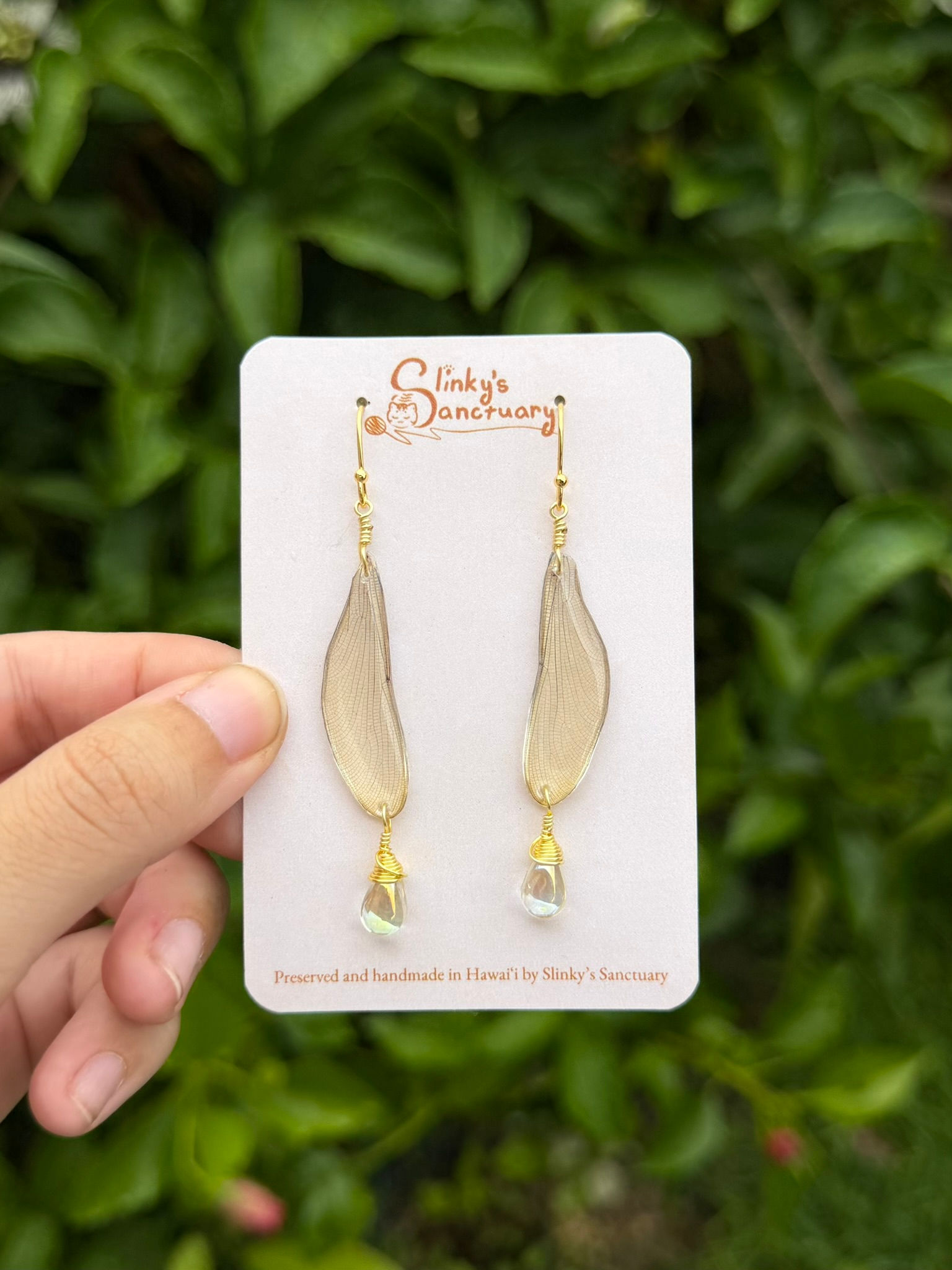 Oriental Jade Damselfly Earrings - Gold