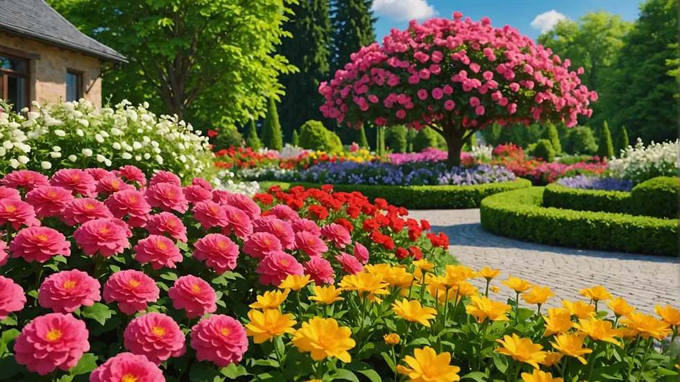 Beautiful landscaping with vibrant flowers