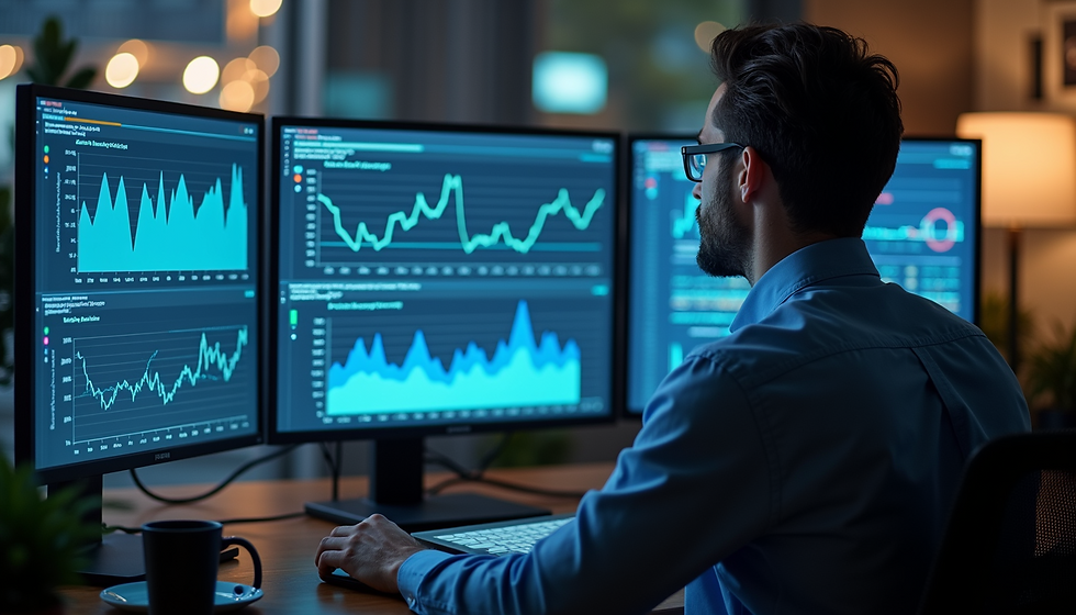 Man looking at graphs and charts