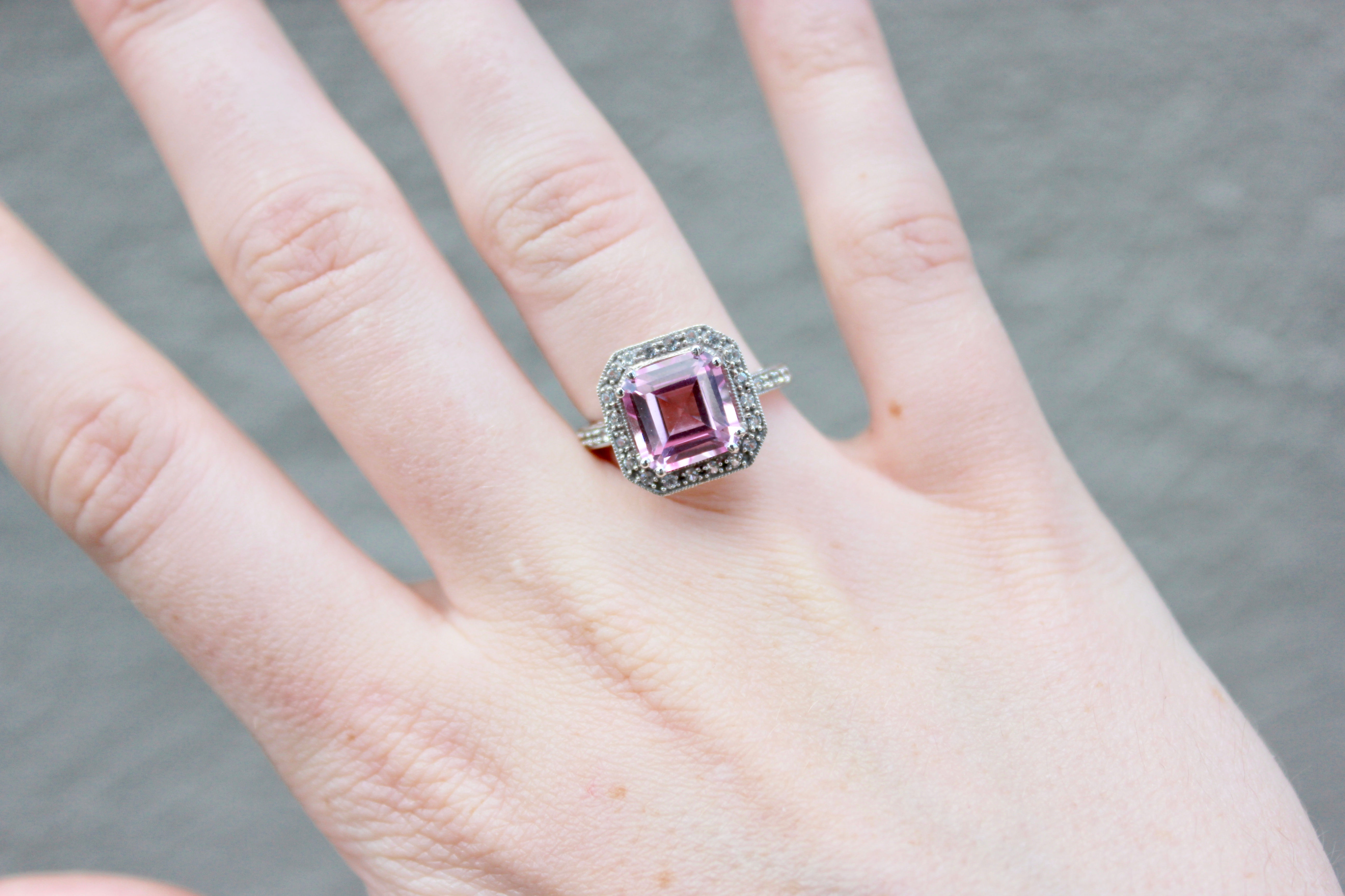 Pink Tourmaline and White Sapphire Ring