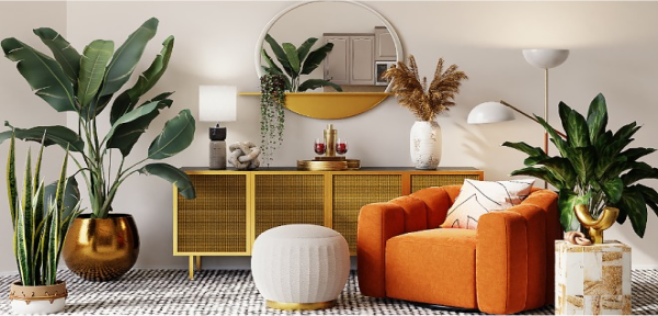 Image of a room with a chair and storage cabinet