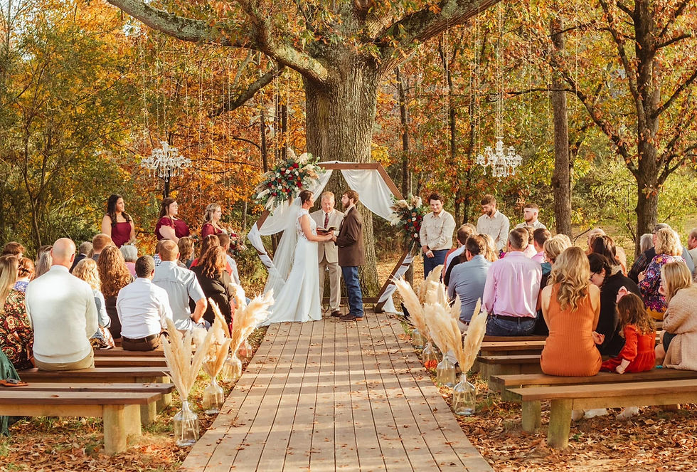 Wide angle view of Gore Creek Wedding Venue surrounded by autumn trees