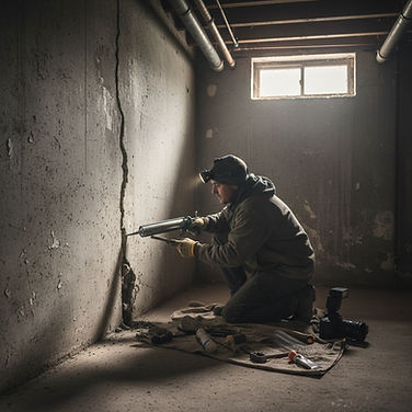 a wildlife exclusion expert sealing cracks in a basement.jpg