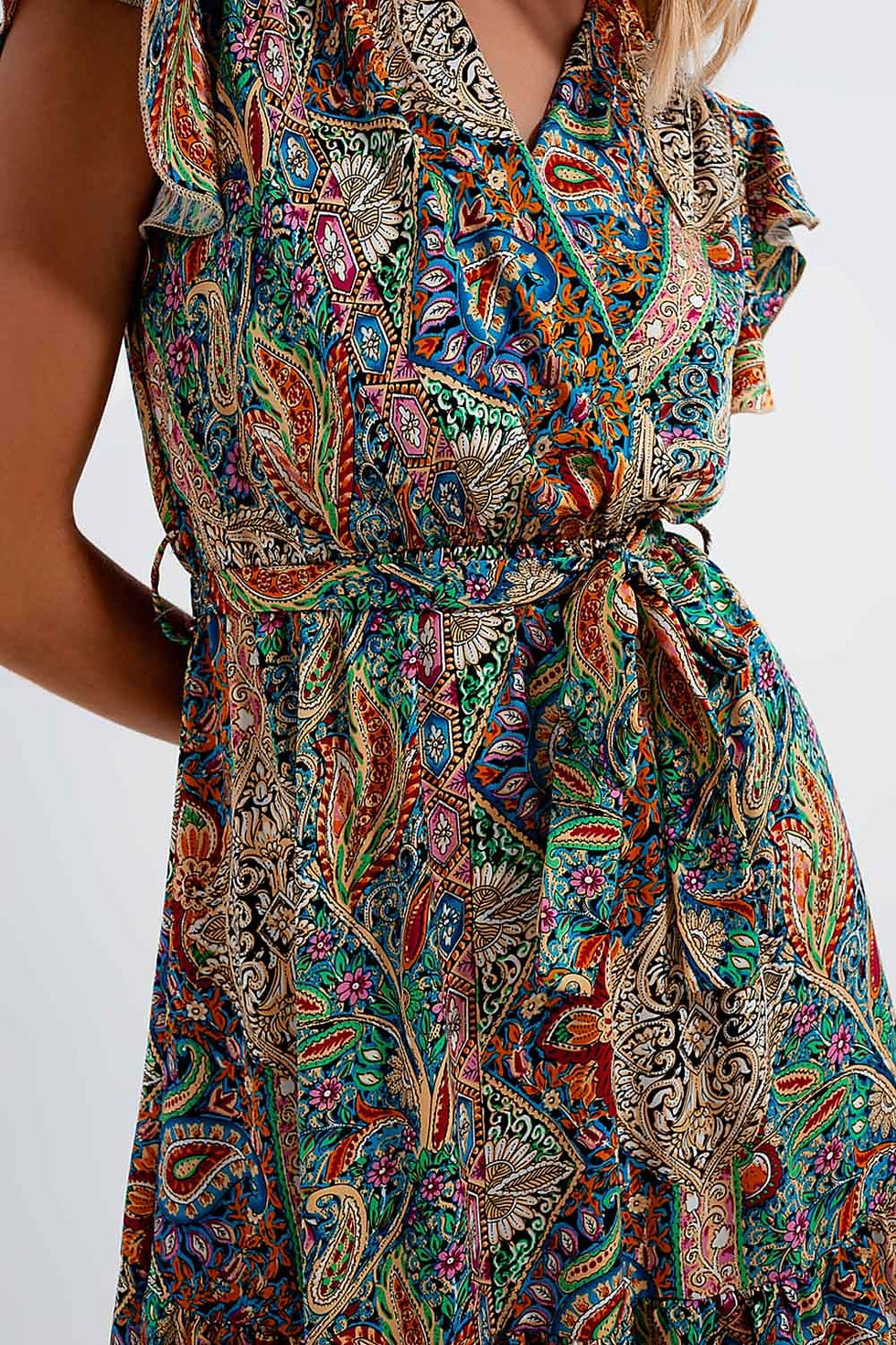 Thumbnail: Dressed Ruffle Hem Midaxi Dress in Paisley Print in Green