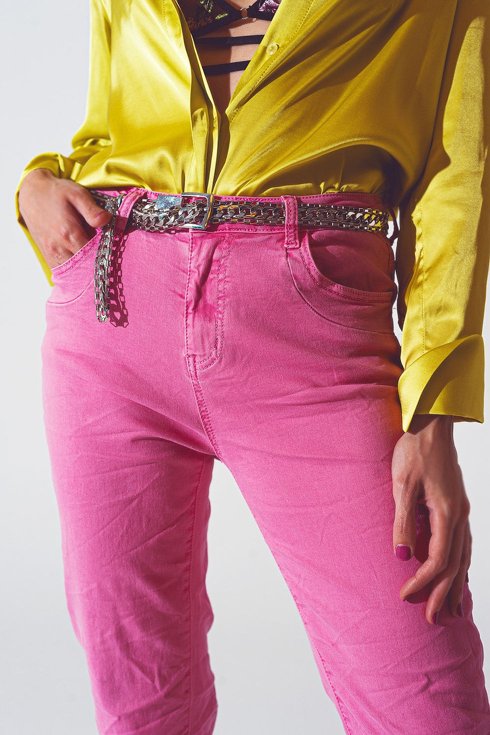 Thumbnail: Pink Wrinkled Skinny Jeans