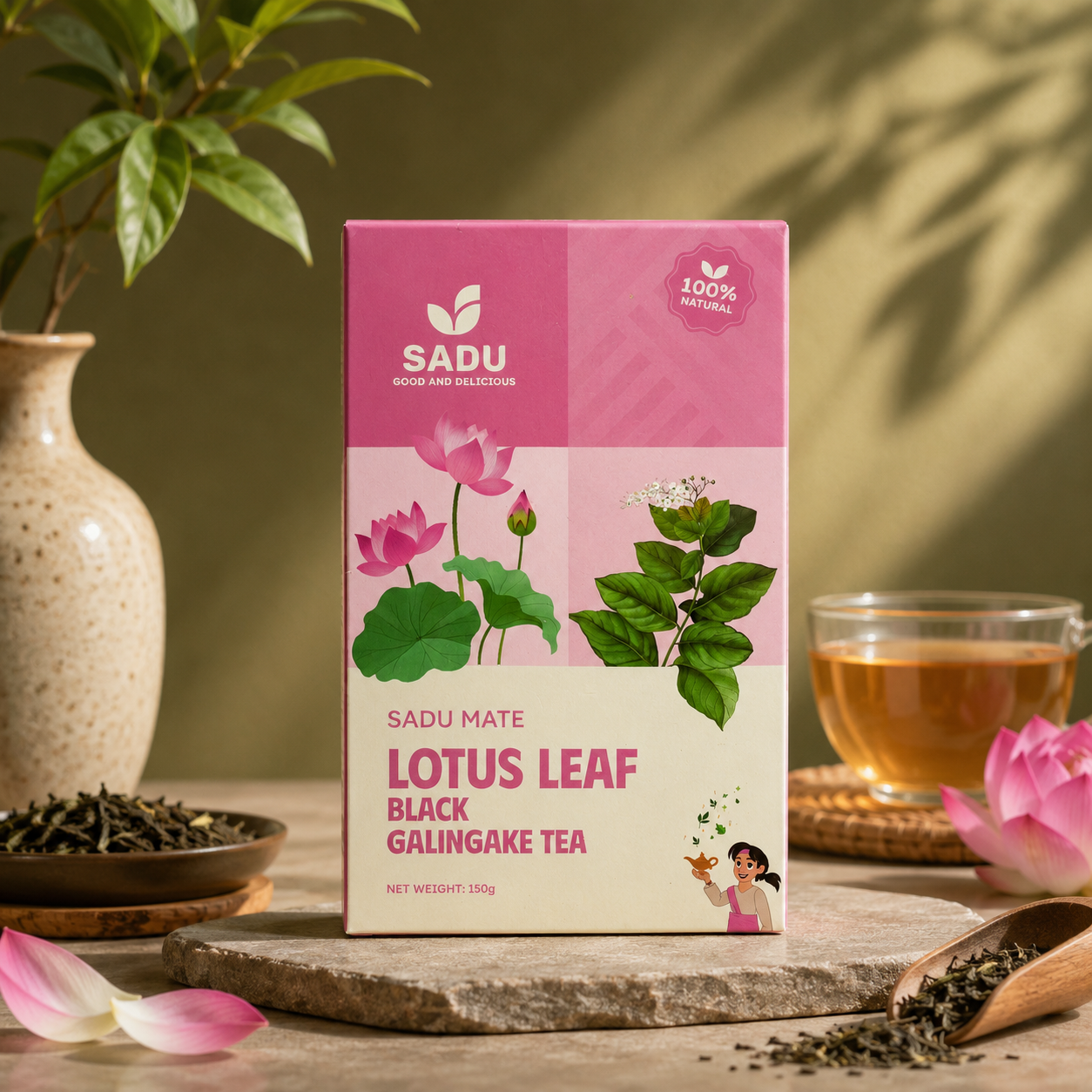 trà xạ đen lá sen mate 150g
