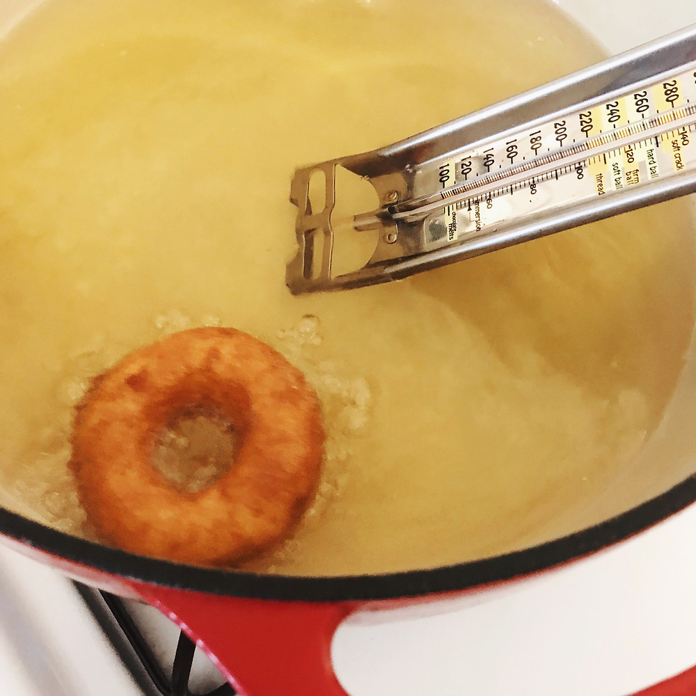 Homemade donut frying