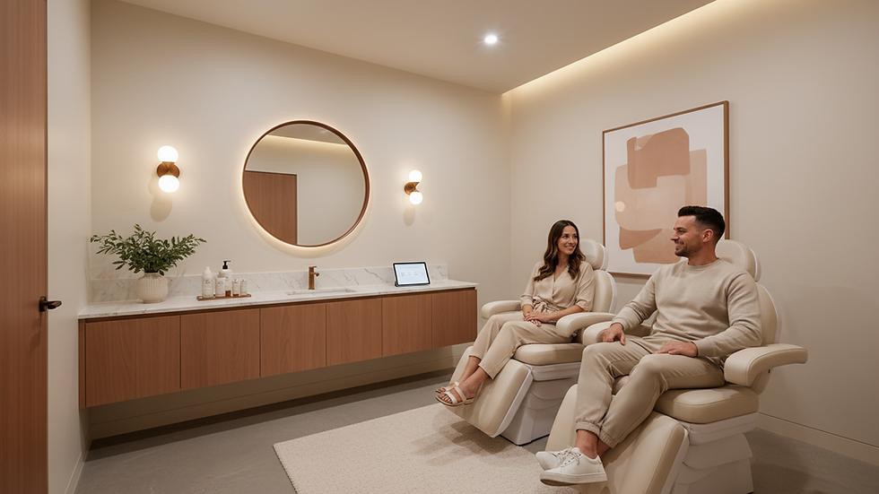 Eye-level view of a calm medical aesthetic clinic treatment room with soft lighting