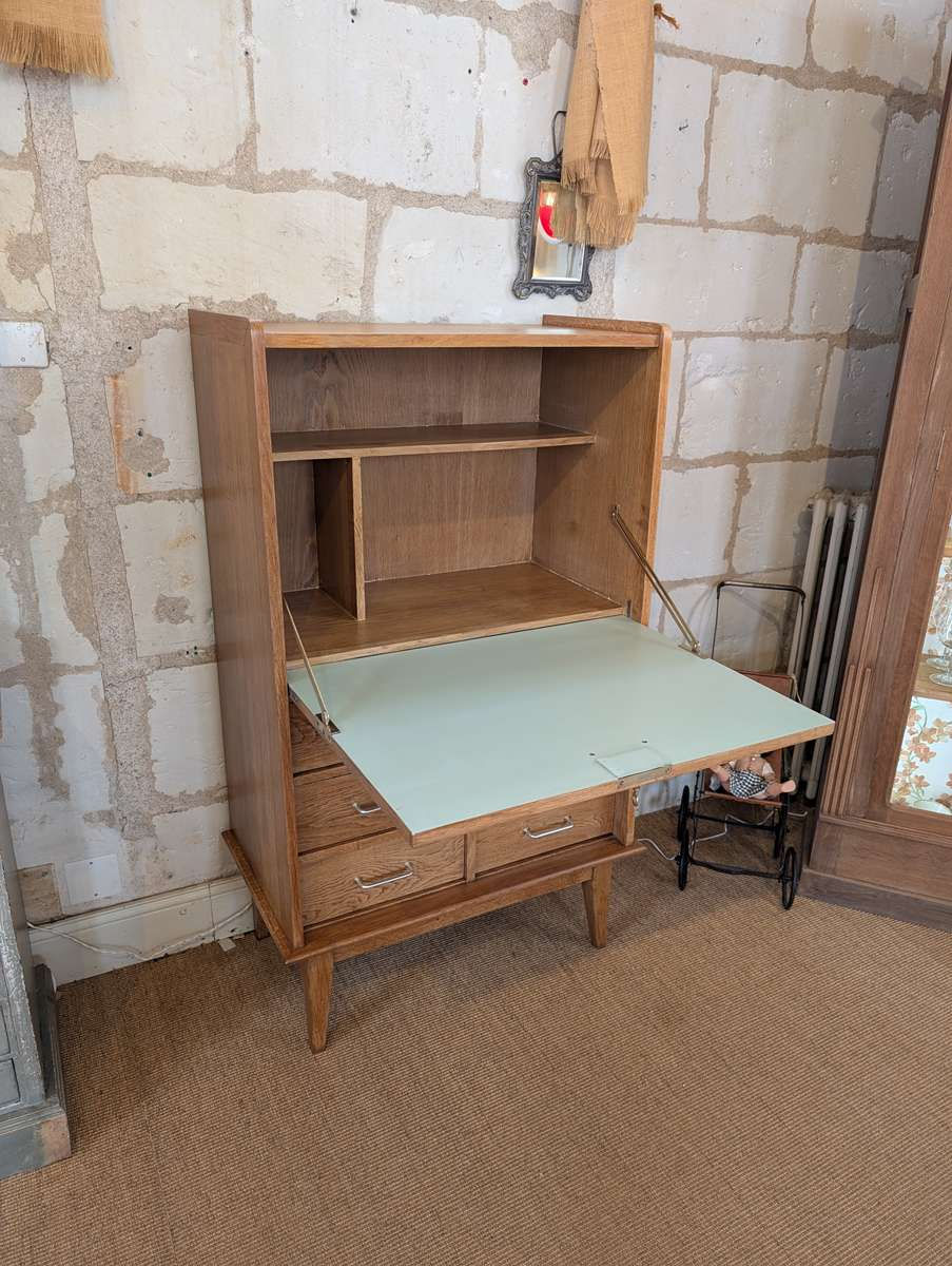 Miniature : Secrétaire en chêne période reconstruction années 45/50