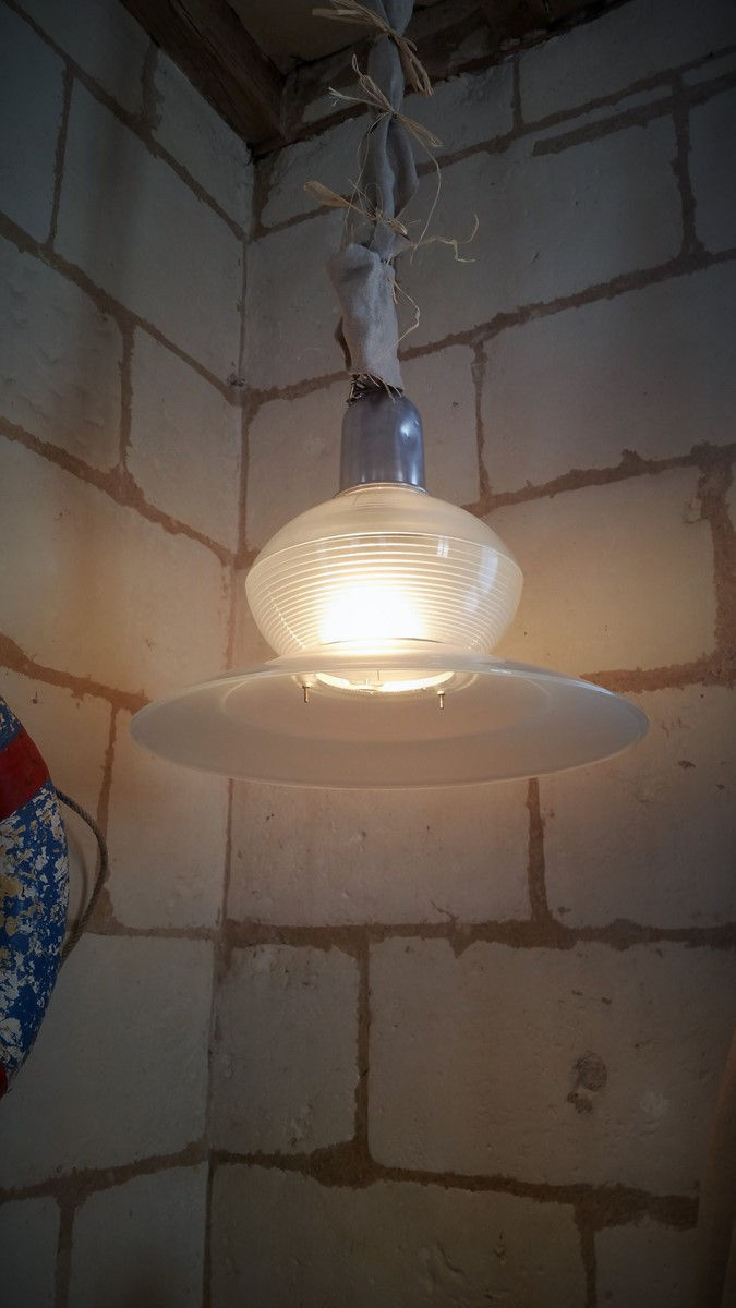 Miniature : Lustre industrielle en verre années 50
