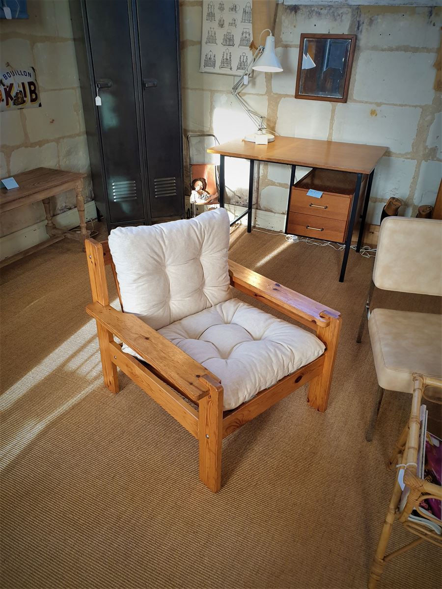 Miniature : Fauteuil scandinave brutaliste années 70