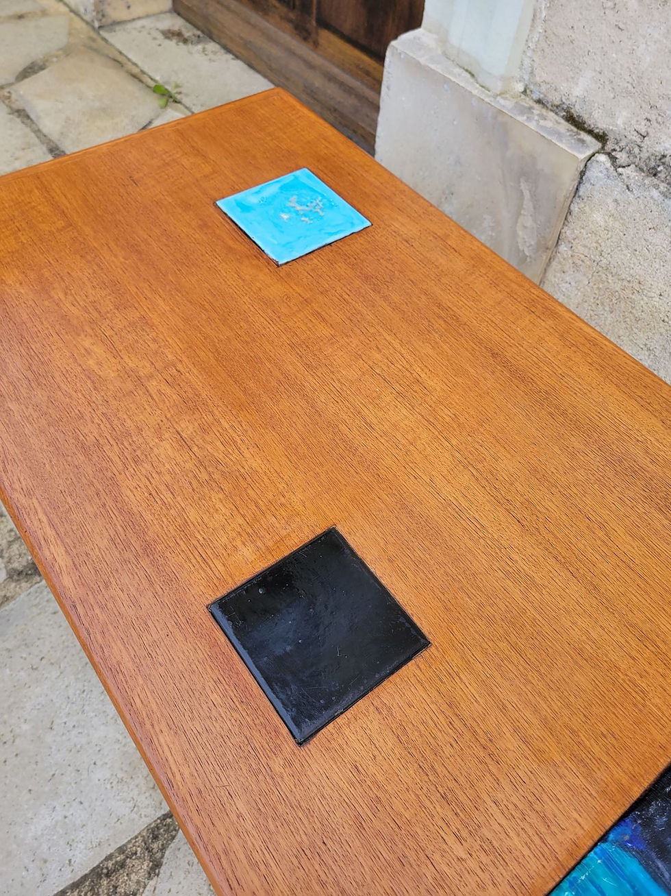 Miniature : Table basse en teck emaux de luynes années 50
