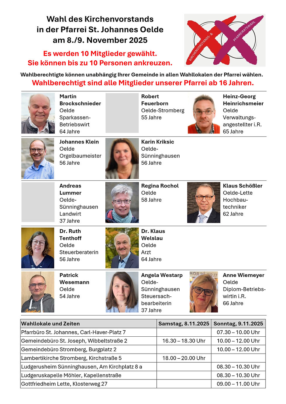 Kirchenvorstands-Wahl am 8./9.11.2025