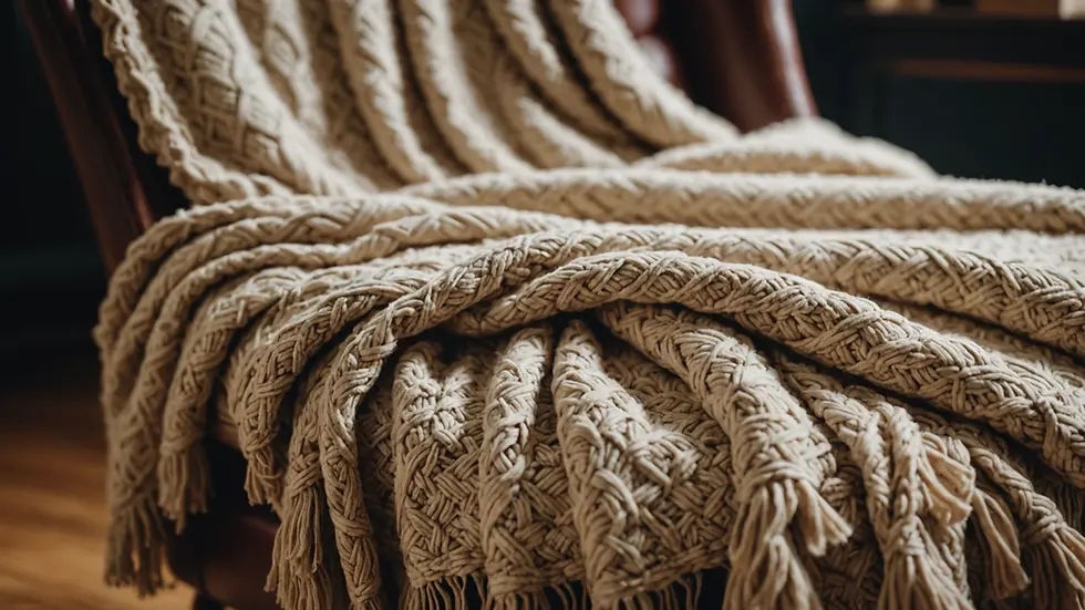 Close-up of a soft, cozy blanket draped over a chair