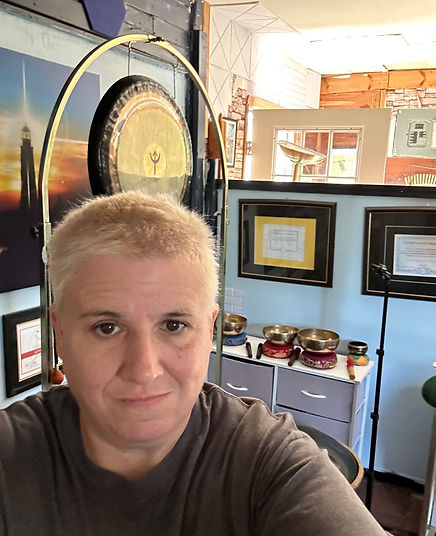 Julie in her Sound Healing Studio