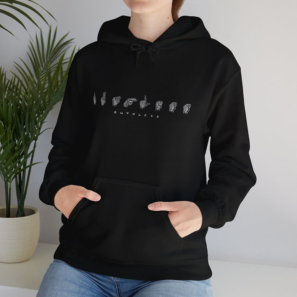 Thumbnail: ASL Death Squad Hoodie – Sign Language Skeleton Design