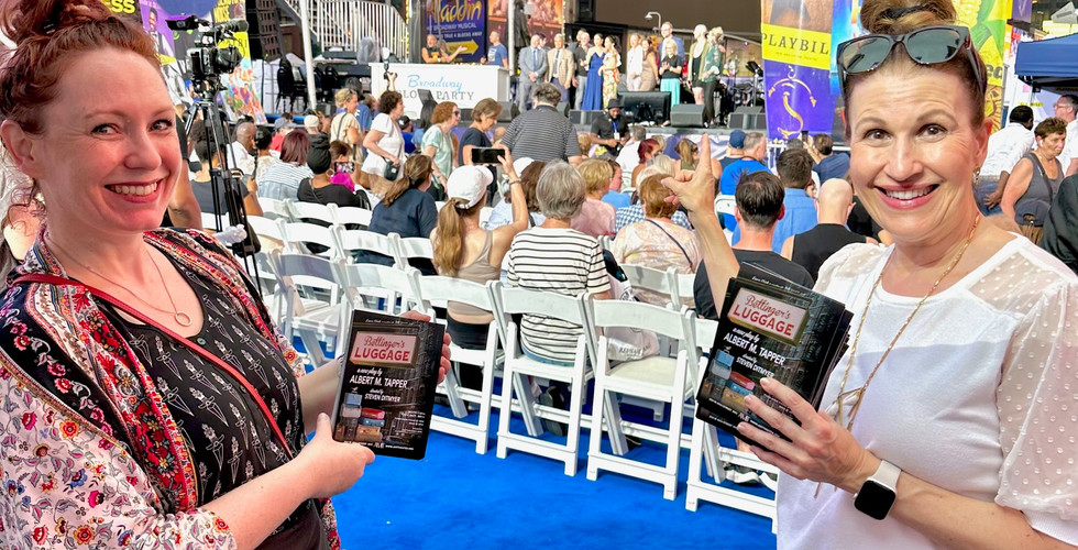 Joan Pelzer and Zoe Reeve promoting Bettinger's Luggage in Times Square