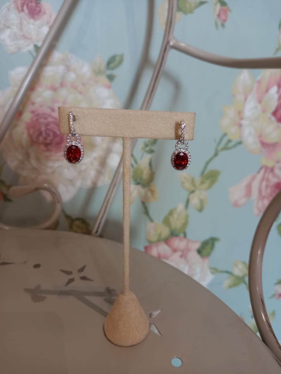 Miniatura: Aretes ovalados plata, azul o rojo