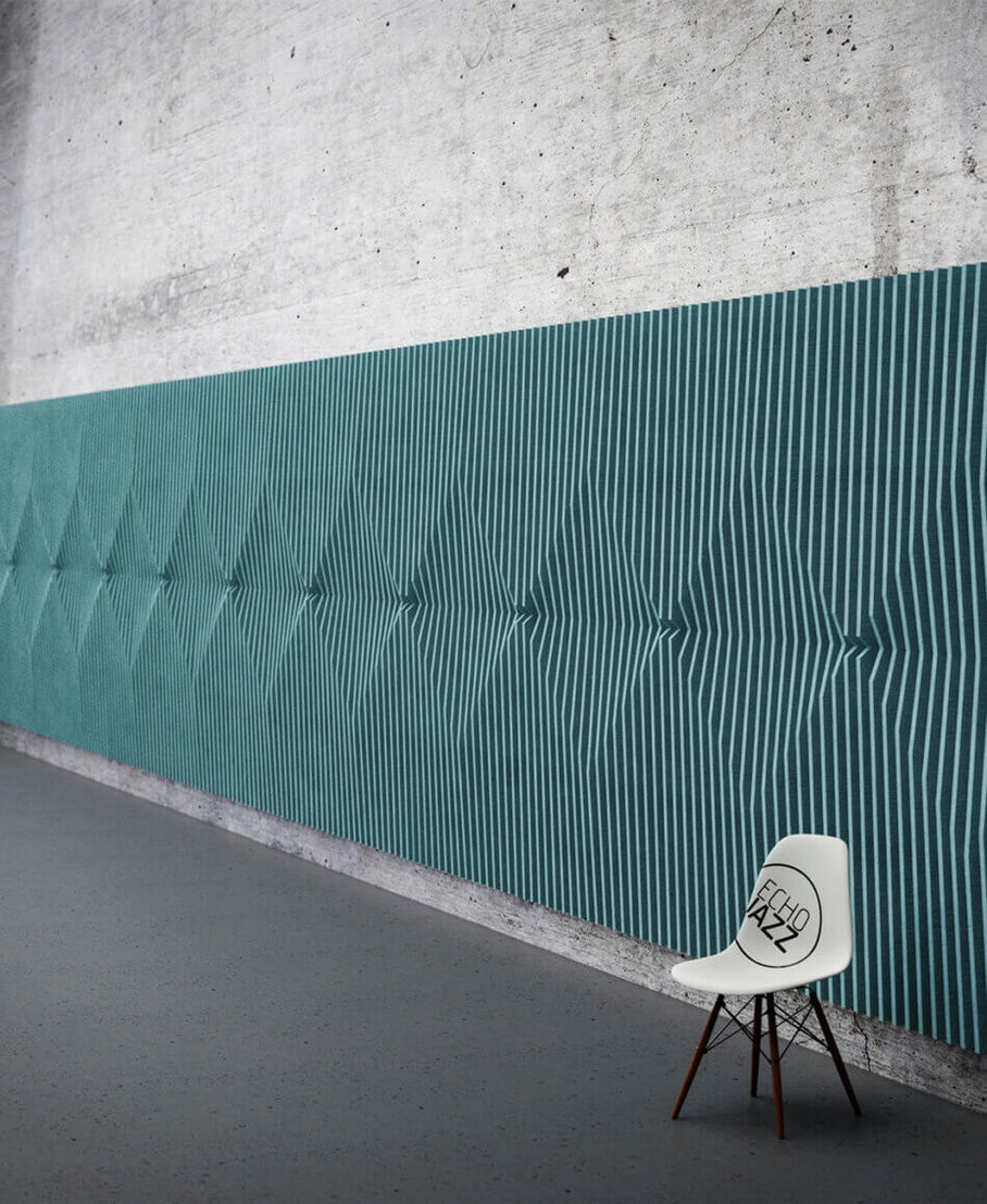 Pannelli fonoassorbenti a parete AKUPET Baffle azzurro pattern di design– comfort acustico e colore per interni moderni | Akuproject Italia