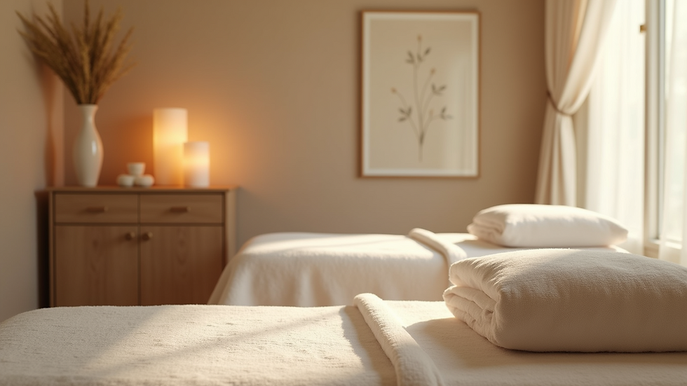 Close-up view of a serene spa treatment room with calming decor