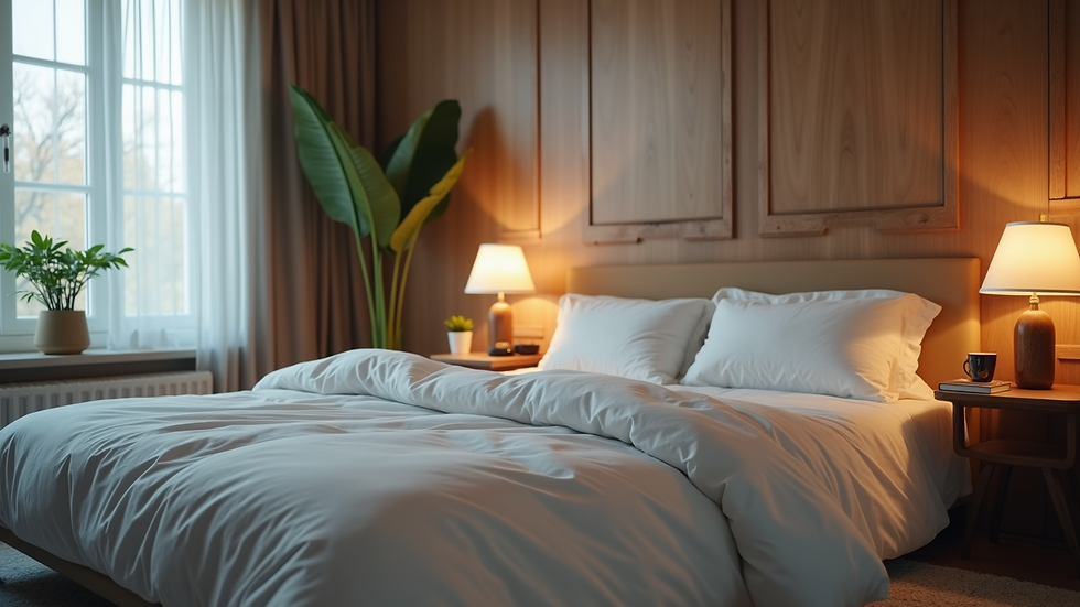 Eye-level view of a comfortable bedroom setup for sleep monitoring