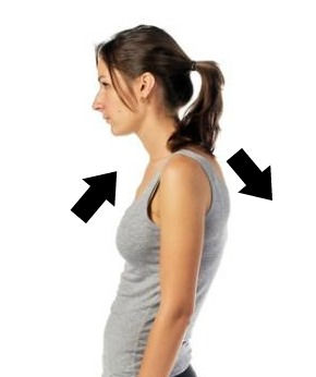 A profile view of a woman standing