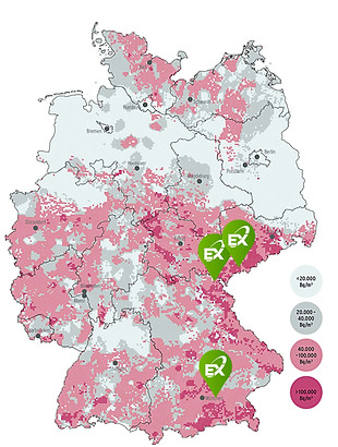 Deutschlandkarte mit Radon Hotspots