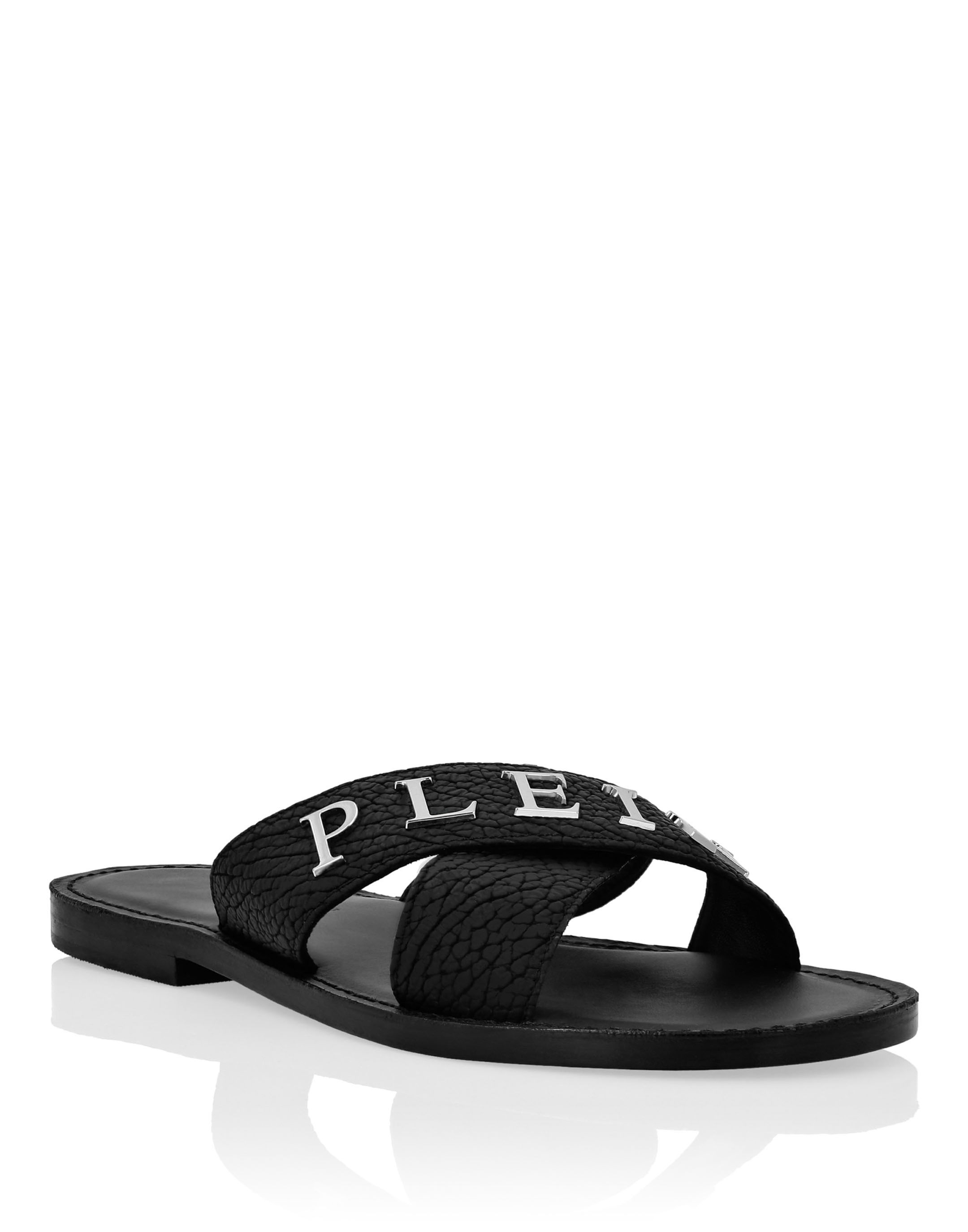 Philipp Plein Leather Sandals Flat Iconic Plein