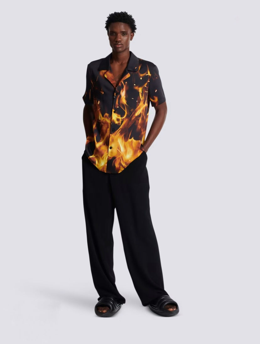 Thumbnail: Fire print pyjama-style shirt