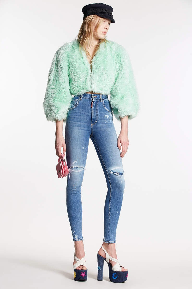 DSQUARED2 S75LB0815 MEDIUM CRYSTAL PEACH WASH HIGH WAIST TWIGGY JEANS