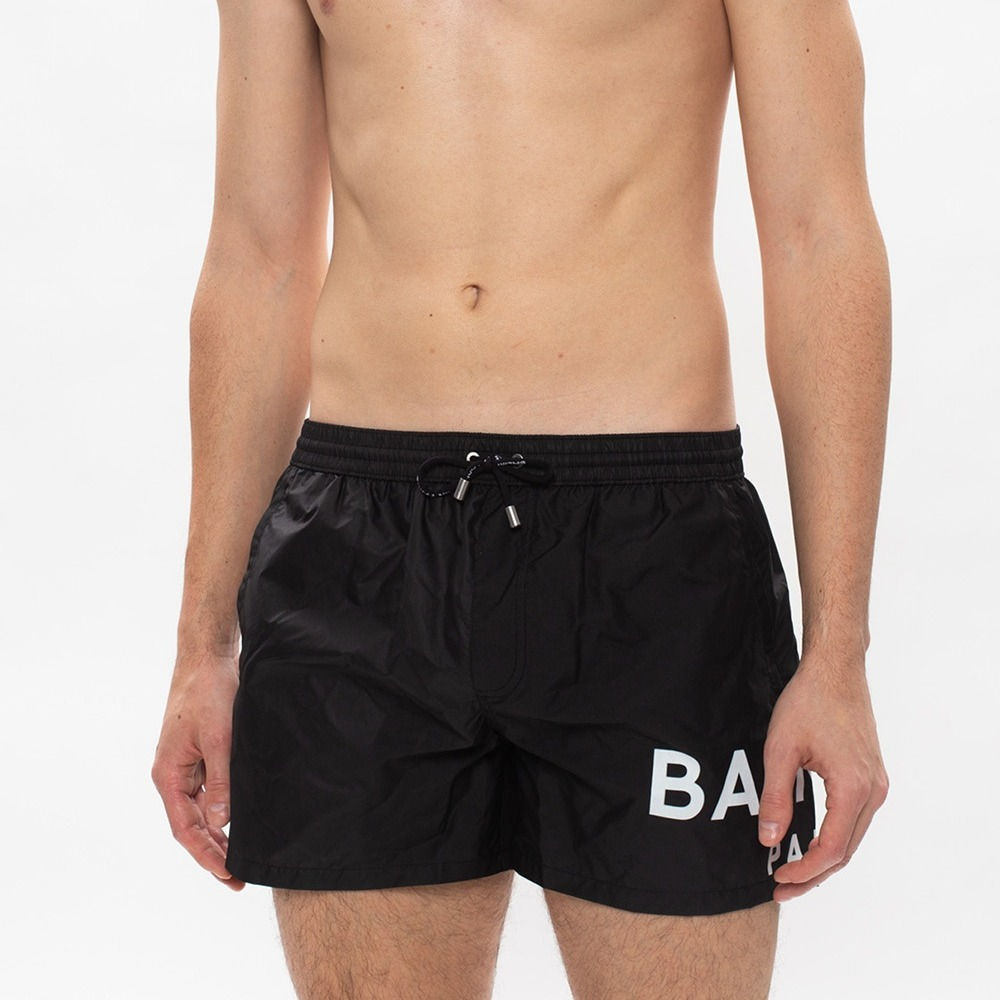 BALMAIN Black Branded swim shorts