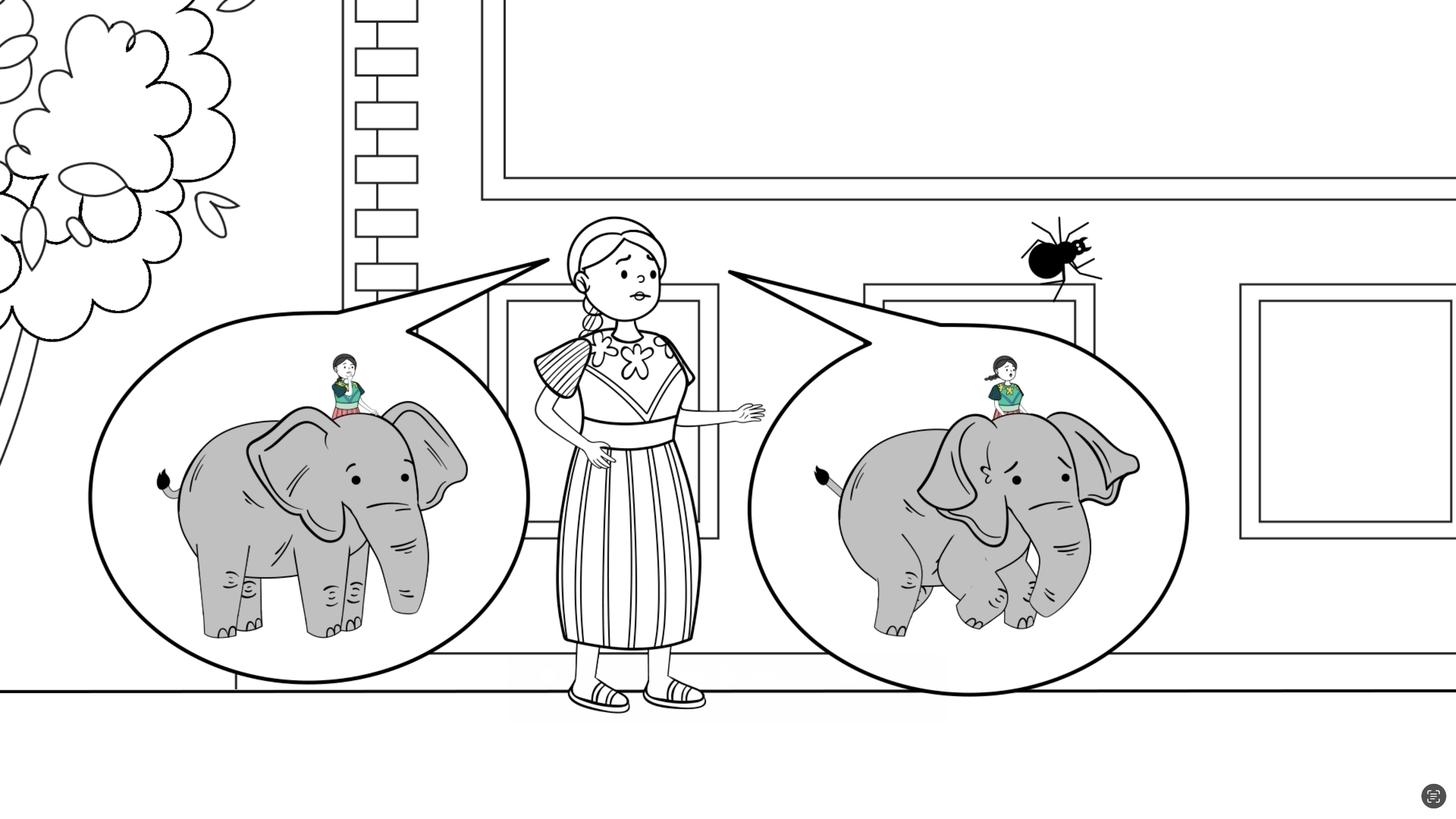 SM03_Ilustración de una mujer asustada por una araña