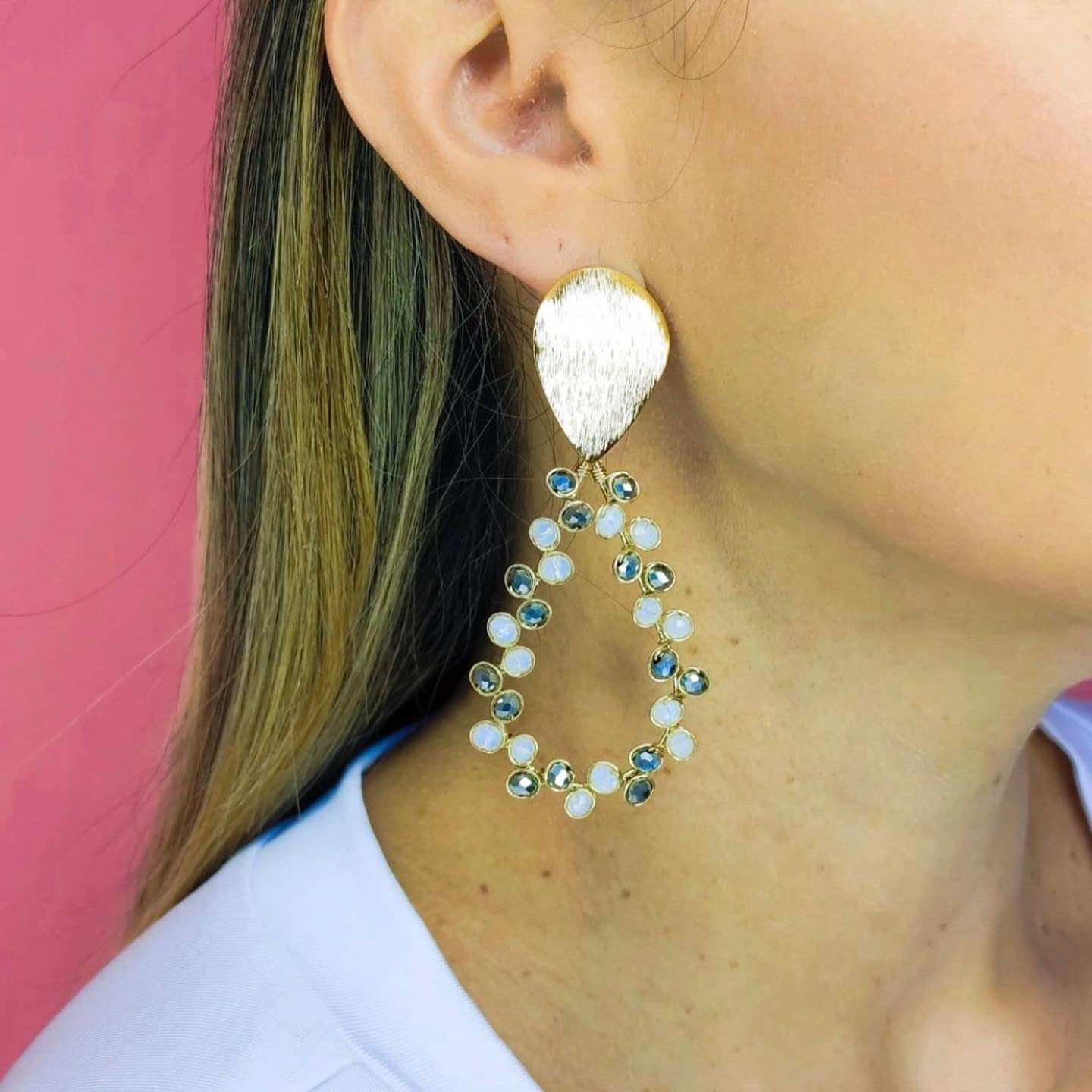 White and Silver Wire Earrings