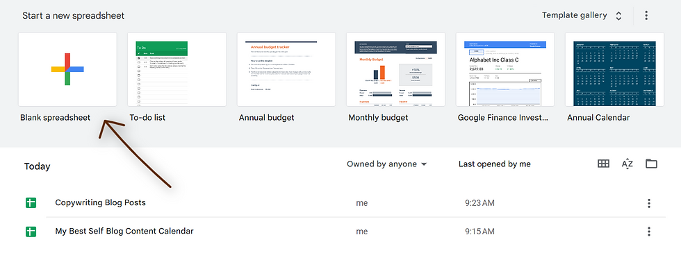 Create blank spreadsheet