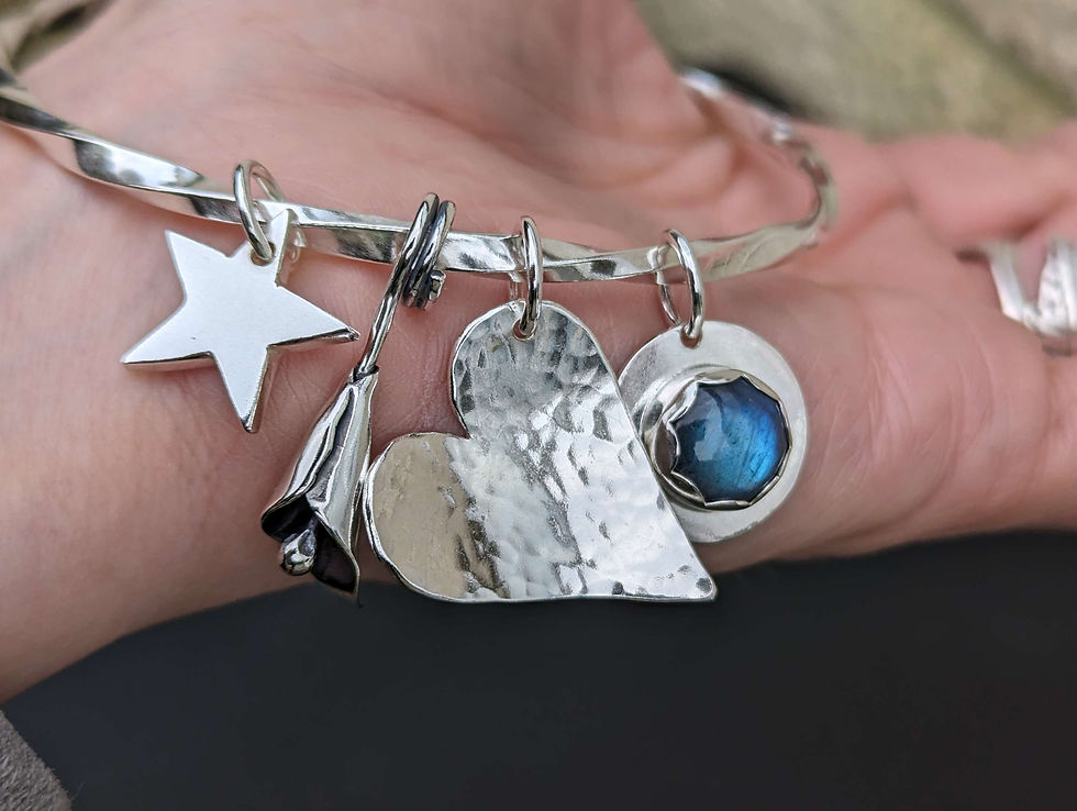 Labradorite, Calla Lily, Heart and Star Bangle