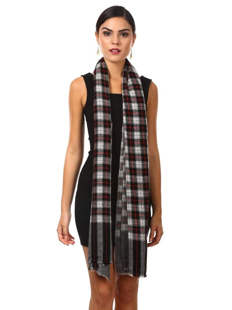 Miniatyrbild: CASHMERE HANDFEEL WOOL BLENDED TARTAN MUFFLER SOFT AND WARM