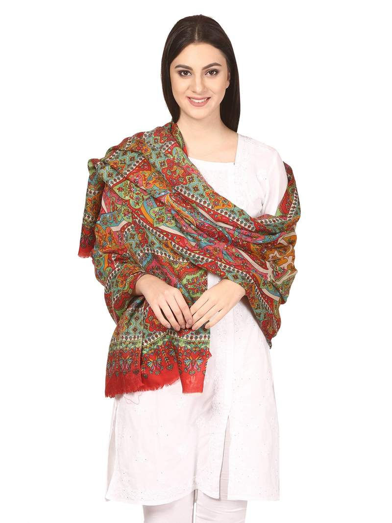 Миниатюра: WOMENS FINE WOOL PASHMINA BLENDED PRINTED STOLE SCARF