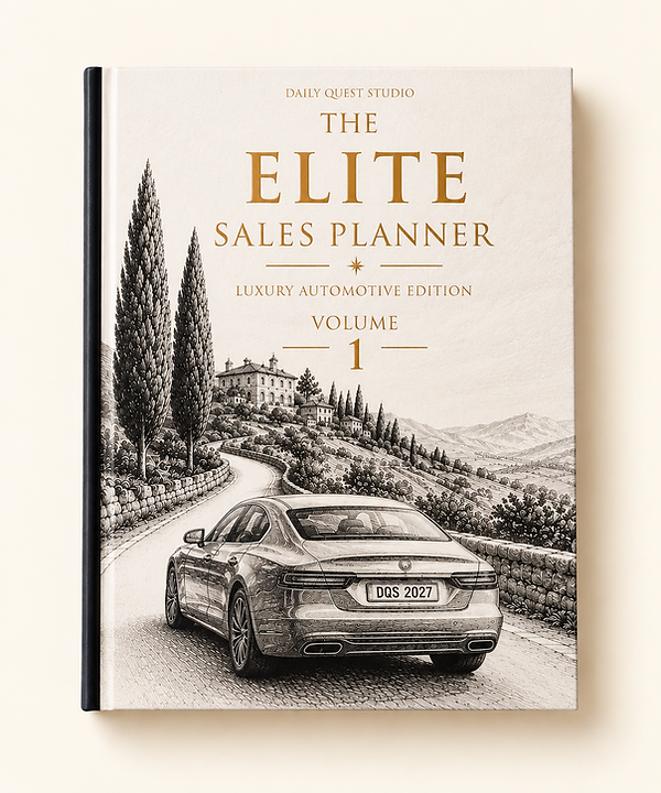 2027 Daily Quest Studio Elite Sales Planner: Luxury Automotive Edition Volume 1 with ivory cover and automotive artwork