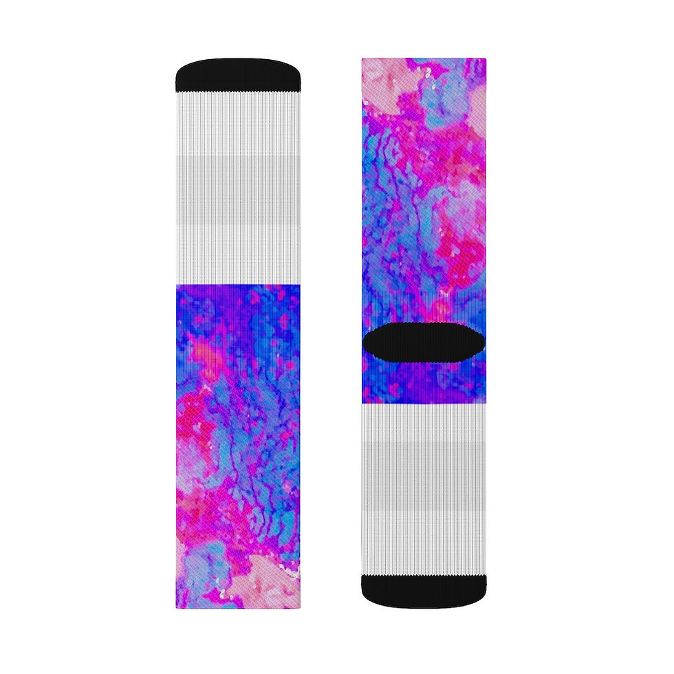 Thumbnail: Pink And Blue Paint Splatter Sublimation Socks
