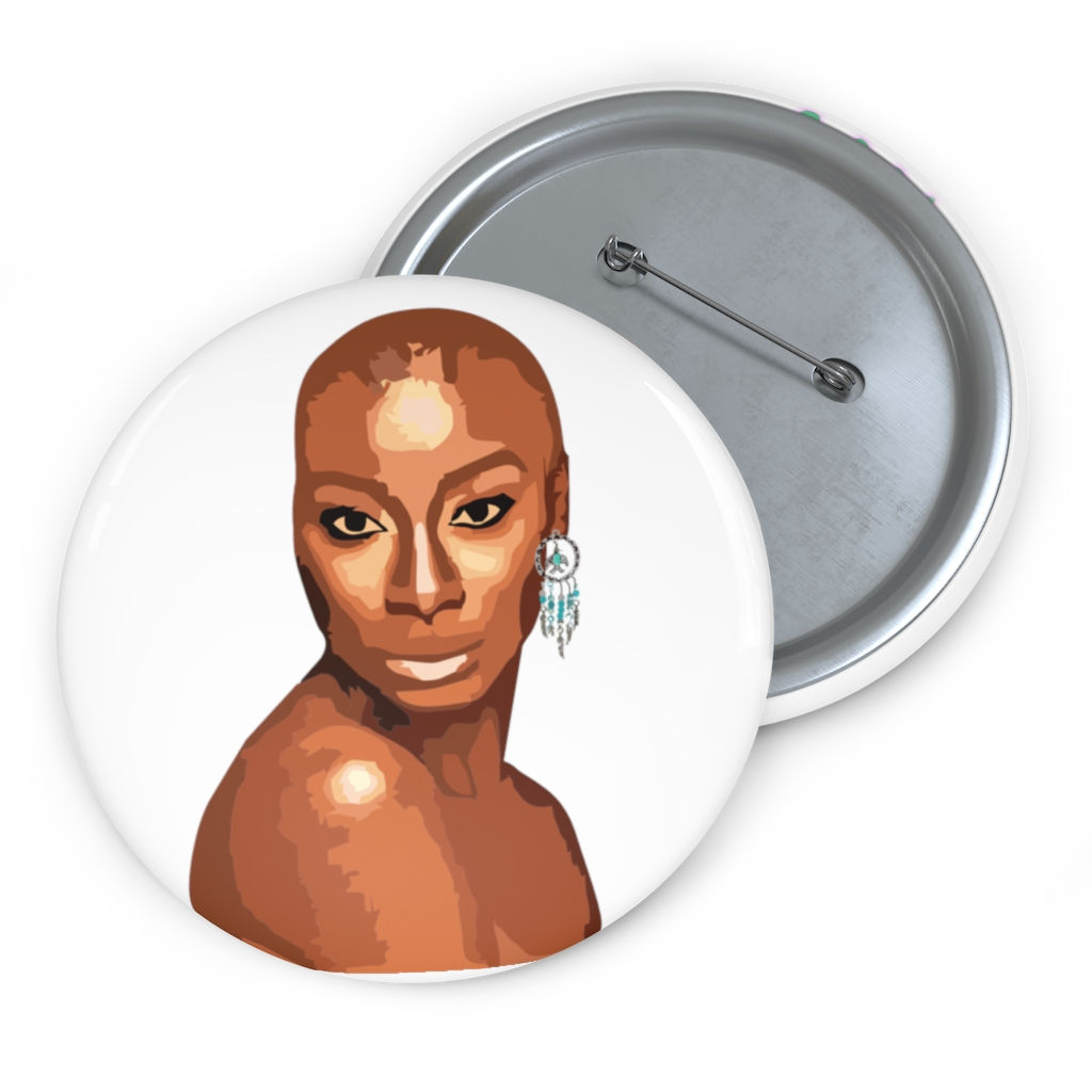 Black Woman Bald And Bold In Silver Custom Pin Button