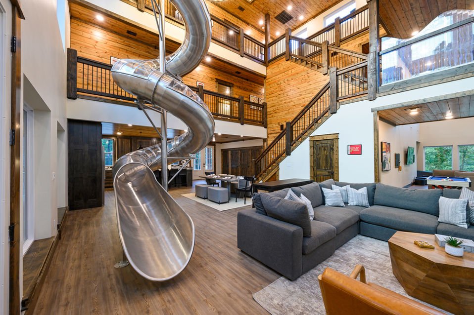 3-Story Indoor Slide in Broken Bow Cabin Chutes N Stars Broken Bow Vacay Luxury Broken Bow cabin with a pool 5 Star Amenities in Broken Bow, OK Pine Lake and Hochatown, Oklahoma. Near Beavers Bend State Park, firepit and hot tub.