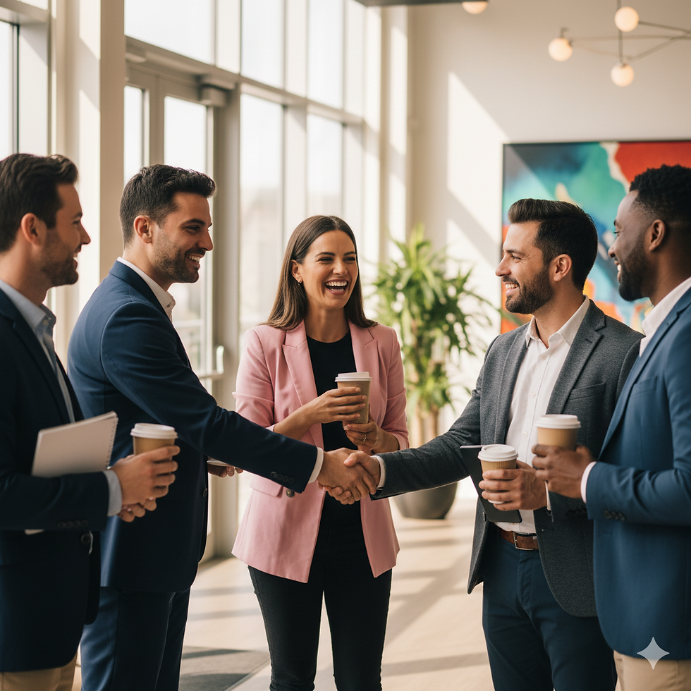 Diverse group of real estate professionals celebrating success together.