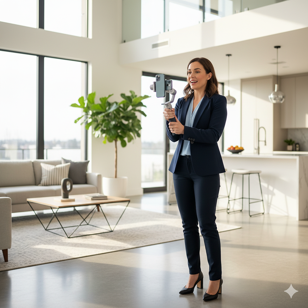 Real estate agent creating a property video for online listing.