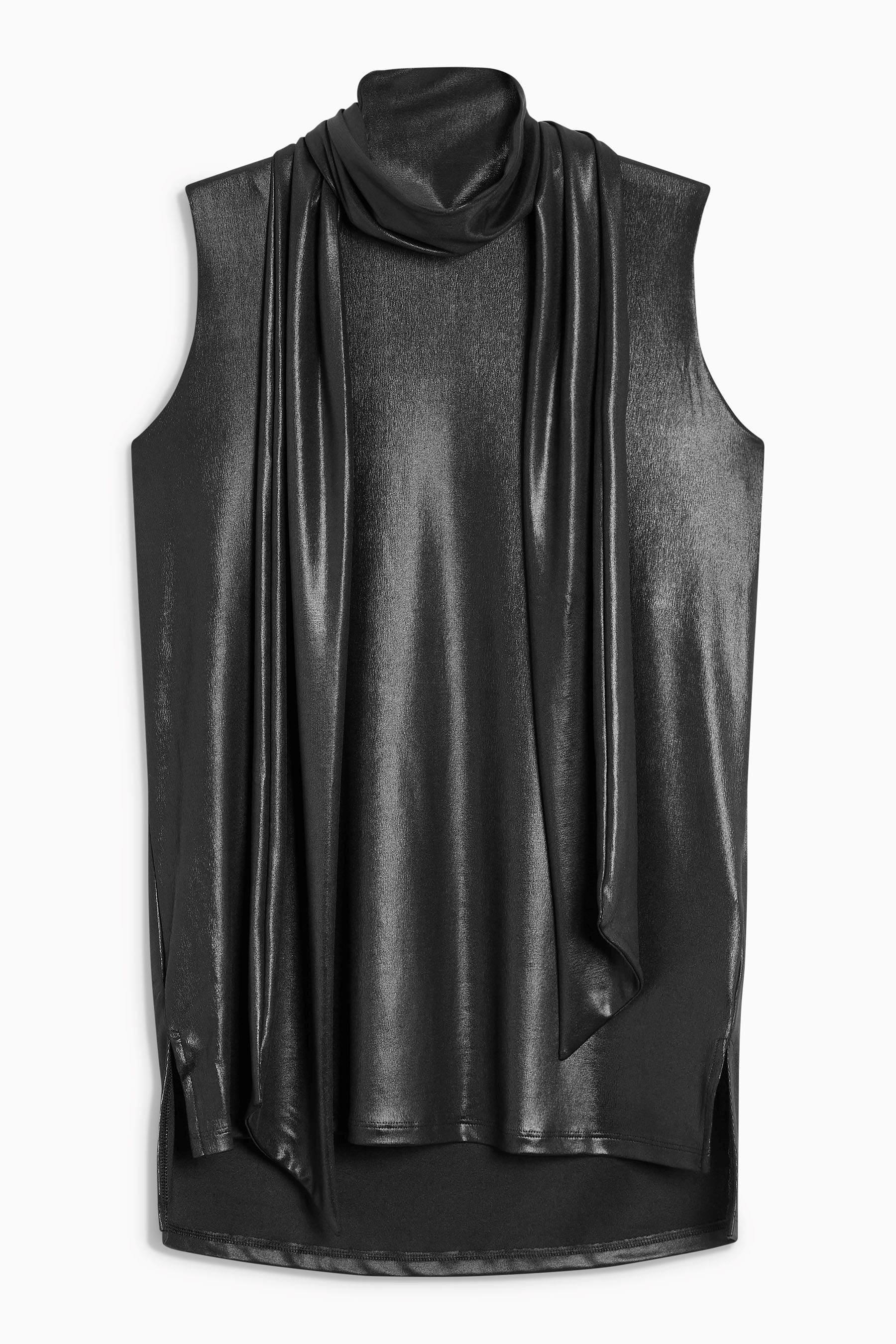 BLACK leather Effect Sleeveless Coated Top & Scarf - Size 8 to 18 (NEXT)