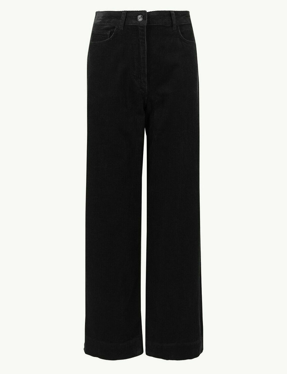 Women's EX M&S Black Corduroy Wide Leg Ankle Grazer Trousers 12 Regular