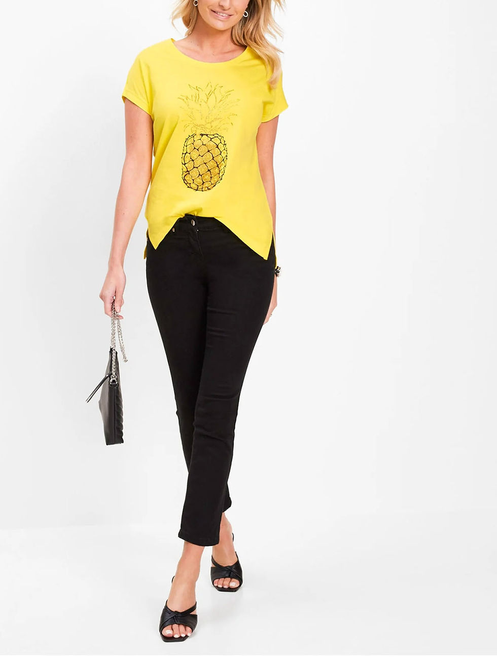 Thumbnail: BPC Yellow Pure Cotton Glitter Pineapple Short Sleeve Top