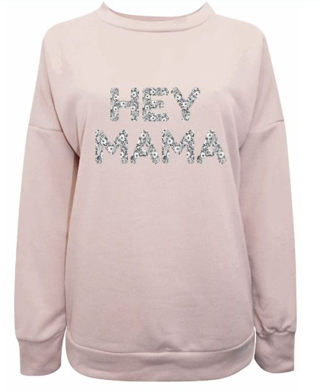 Women's Roma Blush & Grey Long Sleeve Sweatshirt ''HEY MAMA'' Size 12 to 18